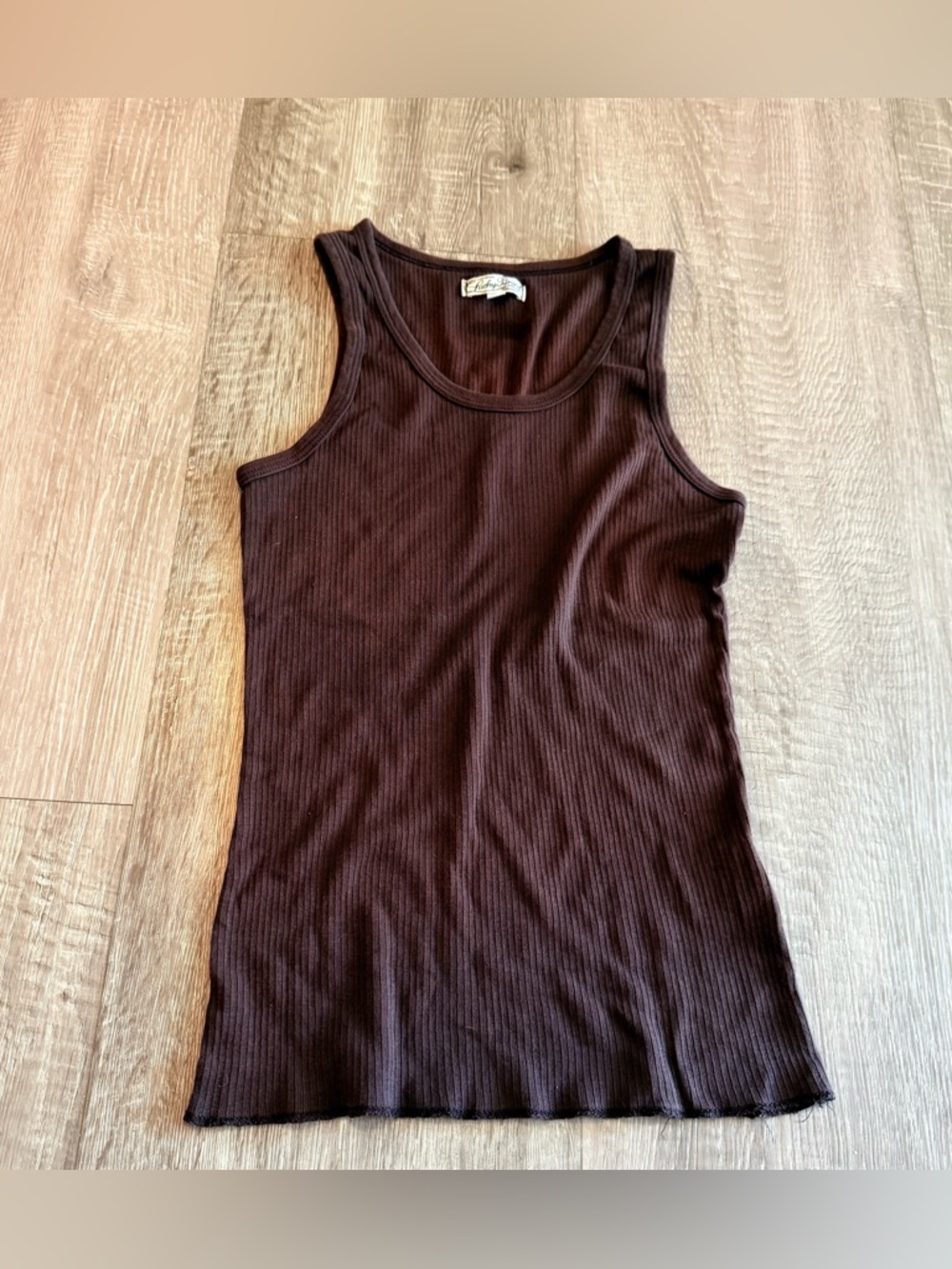 Vintage Lucky Brand Dungarees Tank Top Womens M Brown Ribbed Made USA Y2K